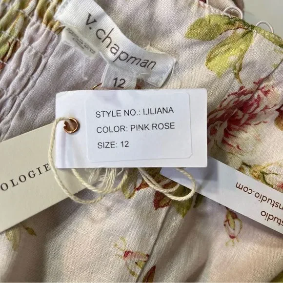 NEW V. Chapman Anthropologie Liliana Strapless Midi Dress Pink Rose Floral 12 - Picture 11 of 14